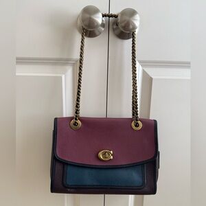 Coach Parker Color Block Two-Tone Leather Shoulder Bag